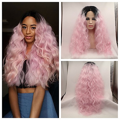 Synthetic Ombre Pink Dark Root Tone Rock Pink Hair Lace Front Wig Cosplay Wig