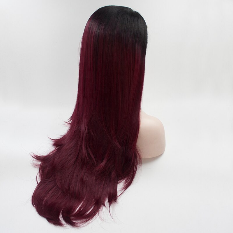 Fantasy Beauty Ombre Dark Red Long Straight Wig Synthetic Lace Wigs For Black Women