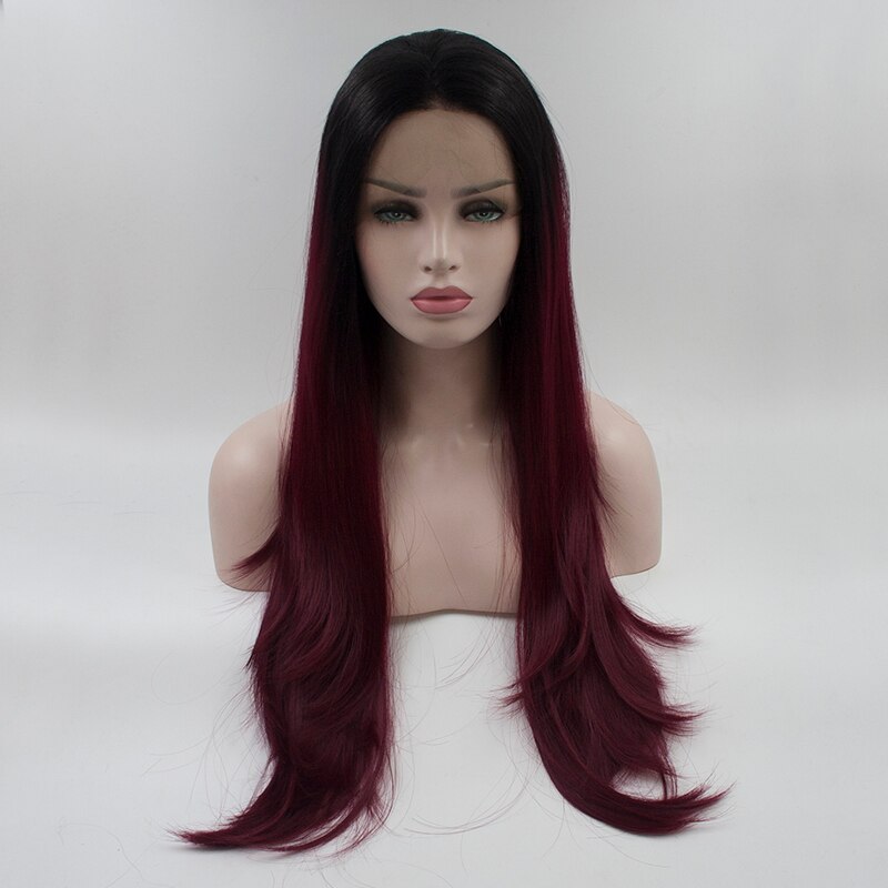 Fantasy Beauty Ombre Dark Red Long Straight Wig Synthetic Lace Wigs For Black Women