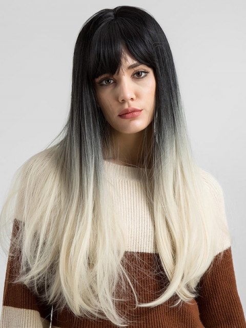 Ladystar Lace Front Wigs Long Side Fringe Ombre Straight Synthetic Wig