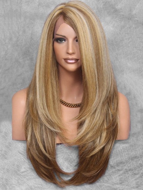 Ladystar Lace Front Wigs Layered Side Part Long Straight Synthetic