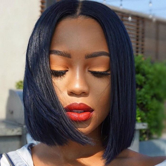 Short Straight Lace Frontal Bob Wig Hair Without Bangs