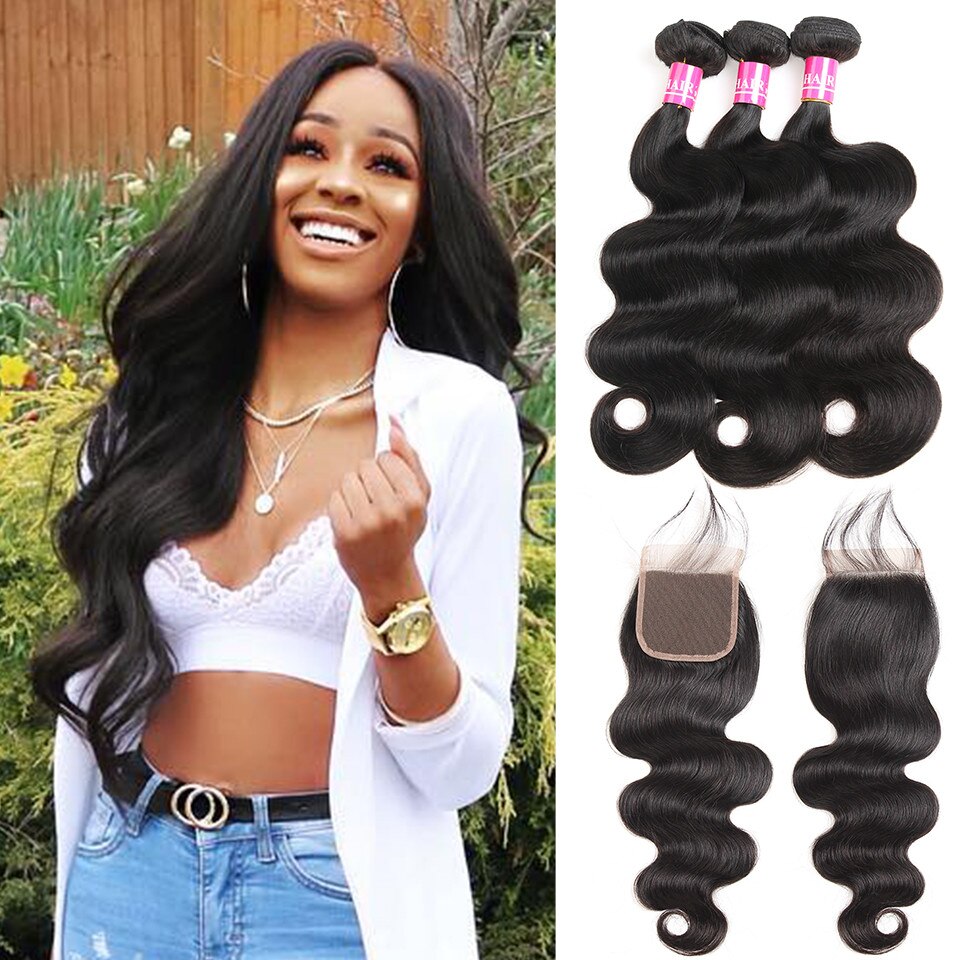 100 Human Hair Bundles With Closure 8 26 Peruvian Hair Body Wave