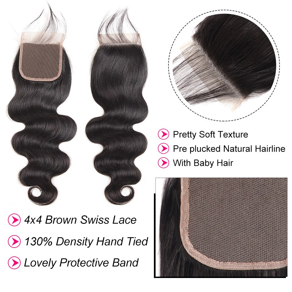 100 Human Hair Bundles With Closure 8 26 Peruvian Hair Body Wave