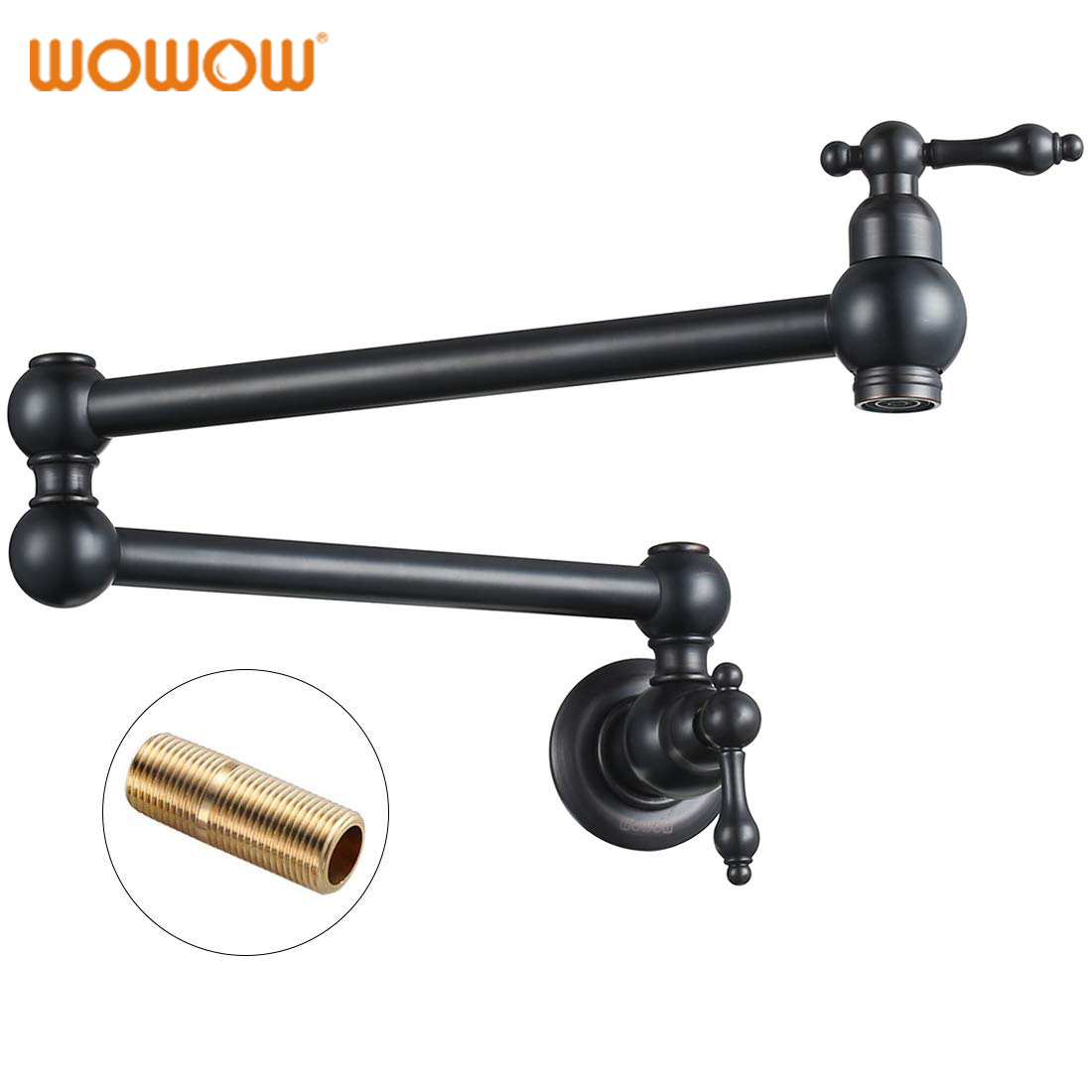 Wowow Wall Pot Filler Faucets Double Handle Oil Rubbed Bronze Kitchen Faucet Folding Brass Single Hole Commercial Sink