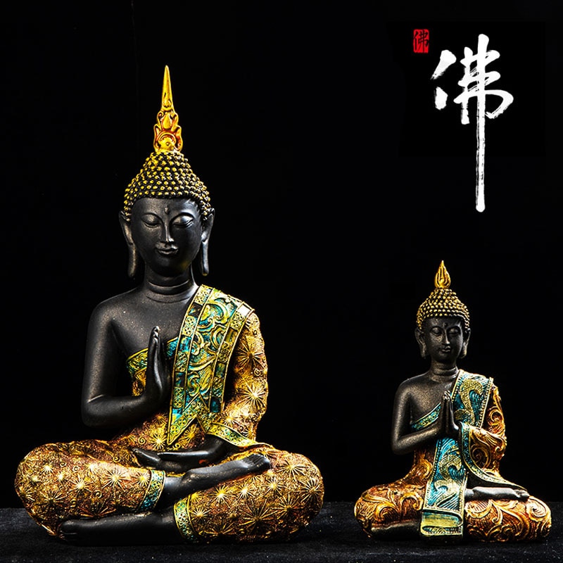 Palm Buddha Statue Resin Handmade Thailand Buddhism Hindu Fengshui Meditation Sculpture Home Decoration