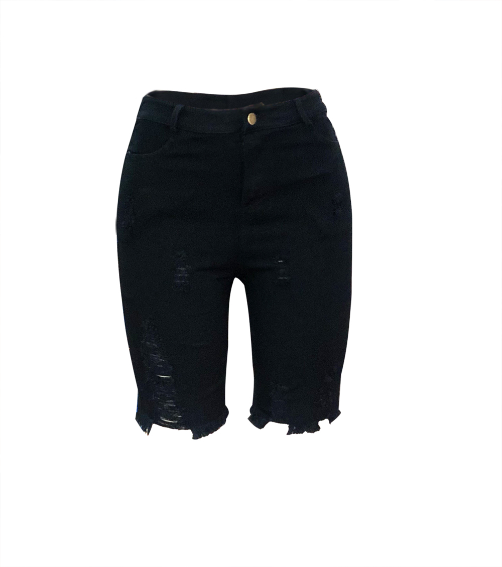 black ripped knee length shorts