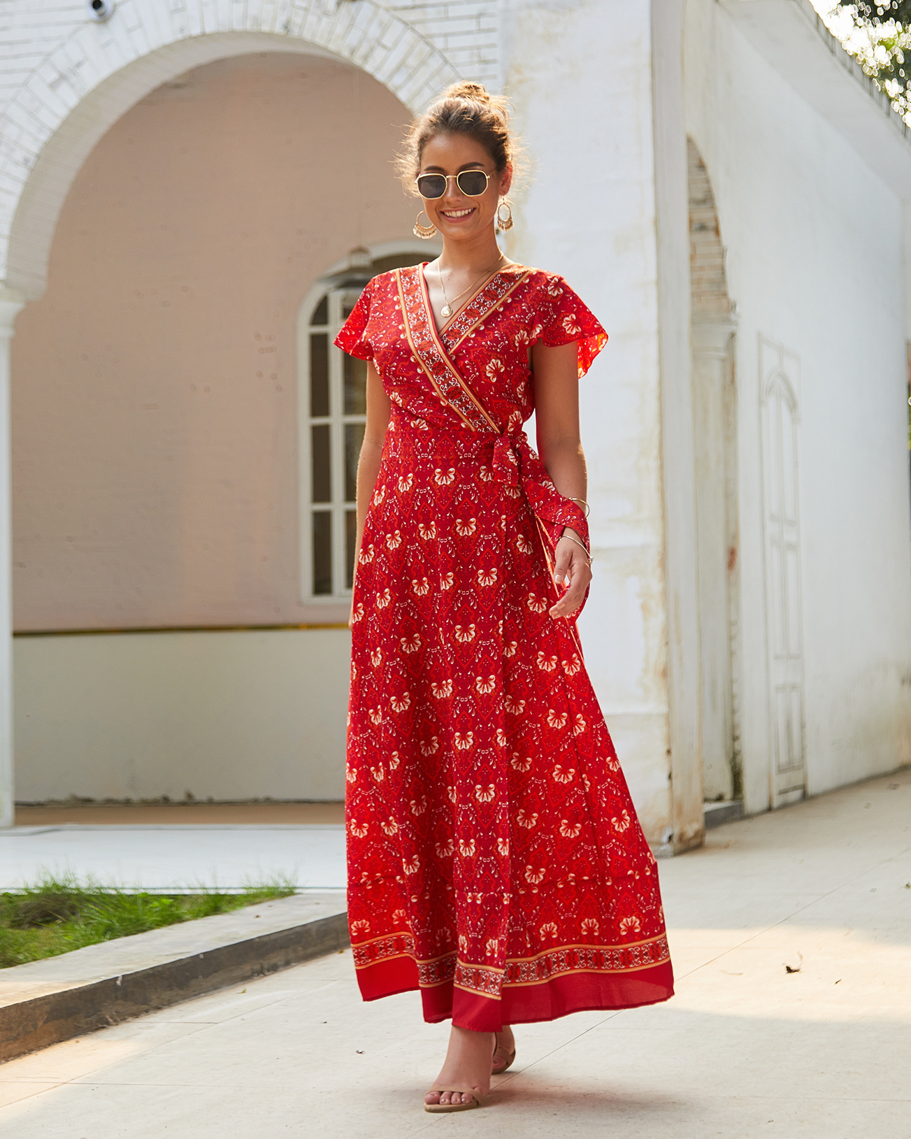 wrap dress red floral