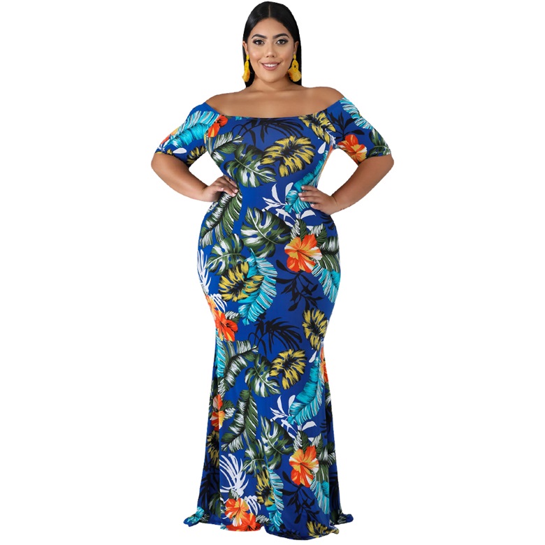 plus size leaf print maxi dress
