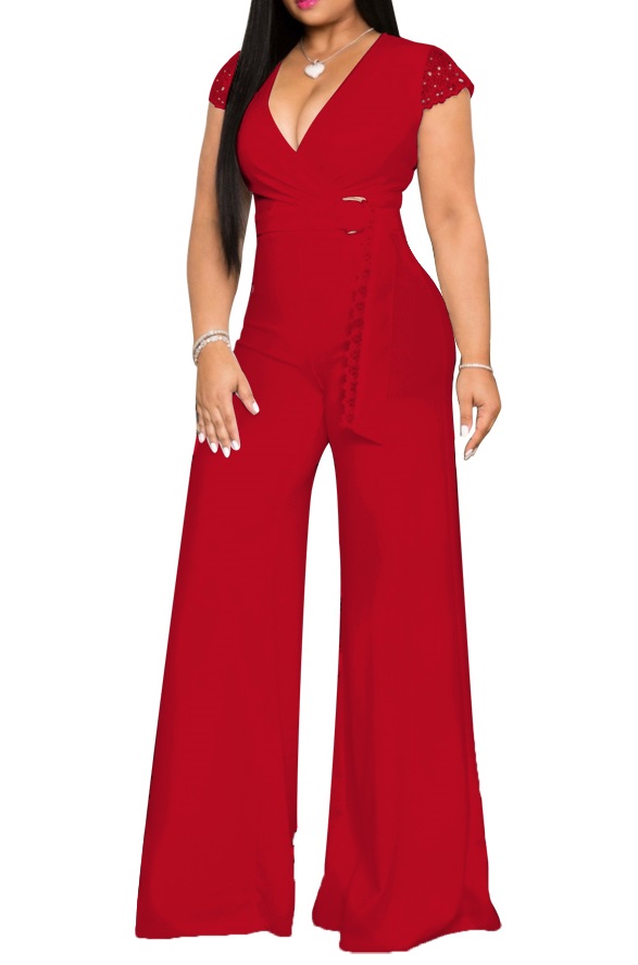 wide leg belted jumpsuit
