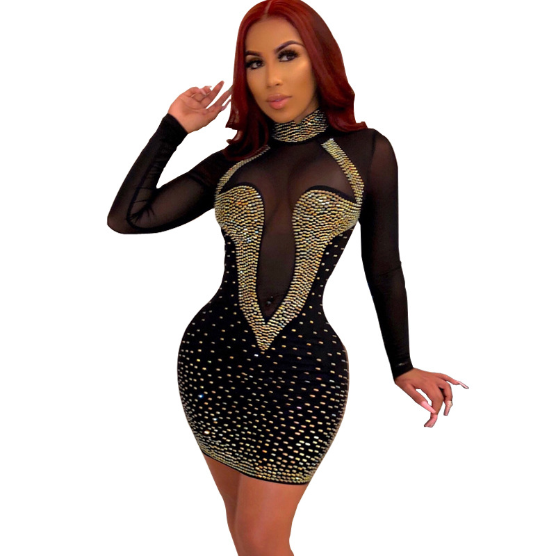 black rhinestone bodycon dress