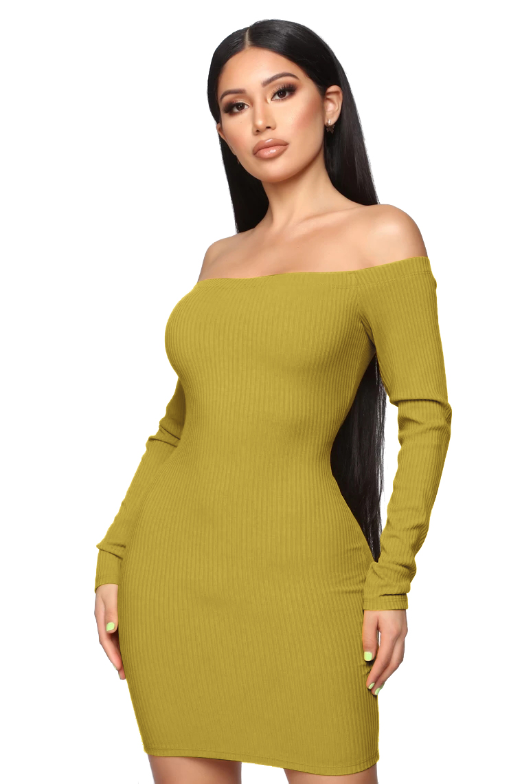 rib knit off shoulder bodycon dress