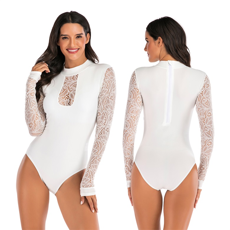 white long sleeve one piece swimsuit