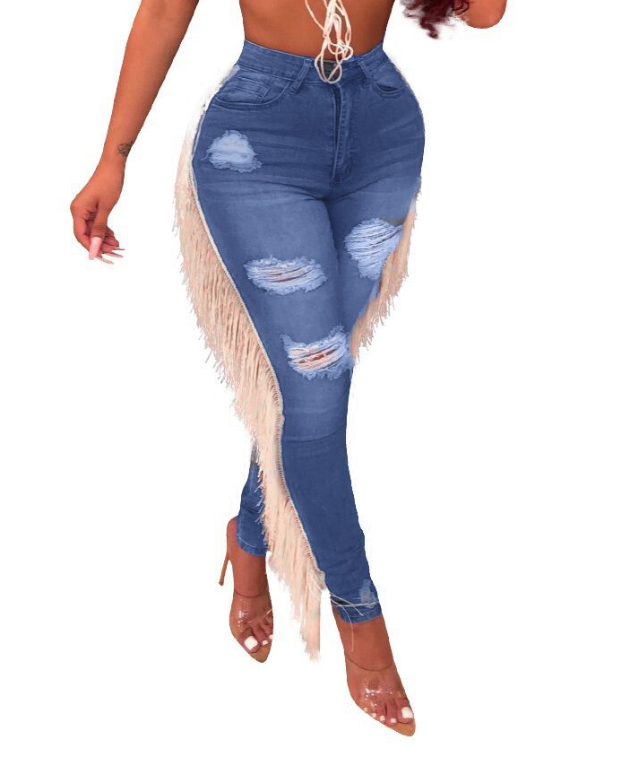 side fringe jeans