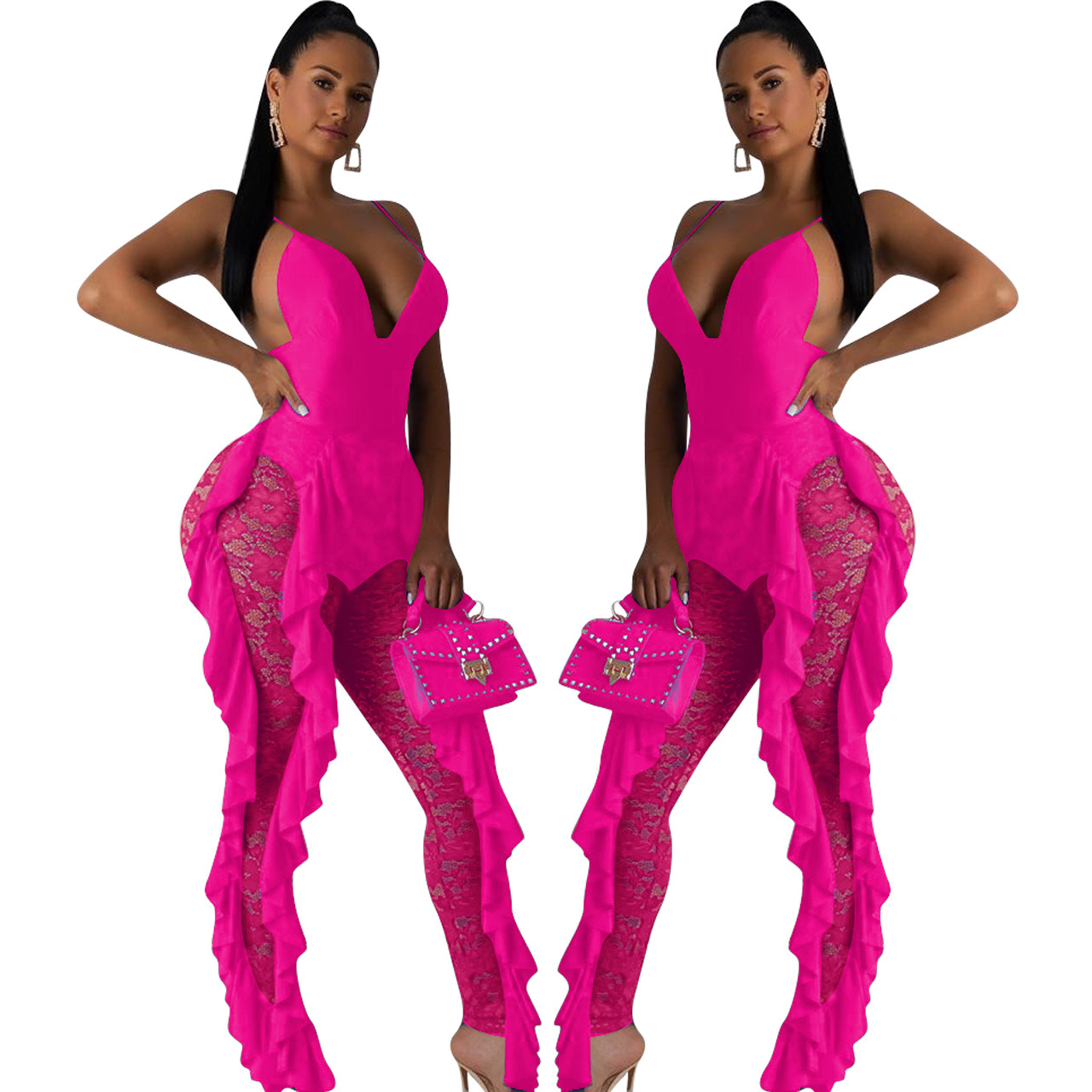 hot pink lace jumpsuit