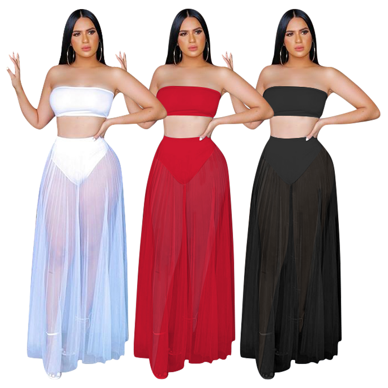 red mesh maxi skirt