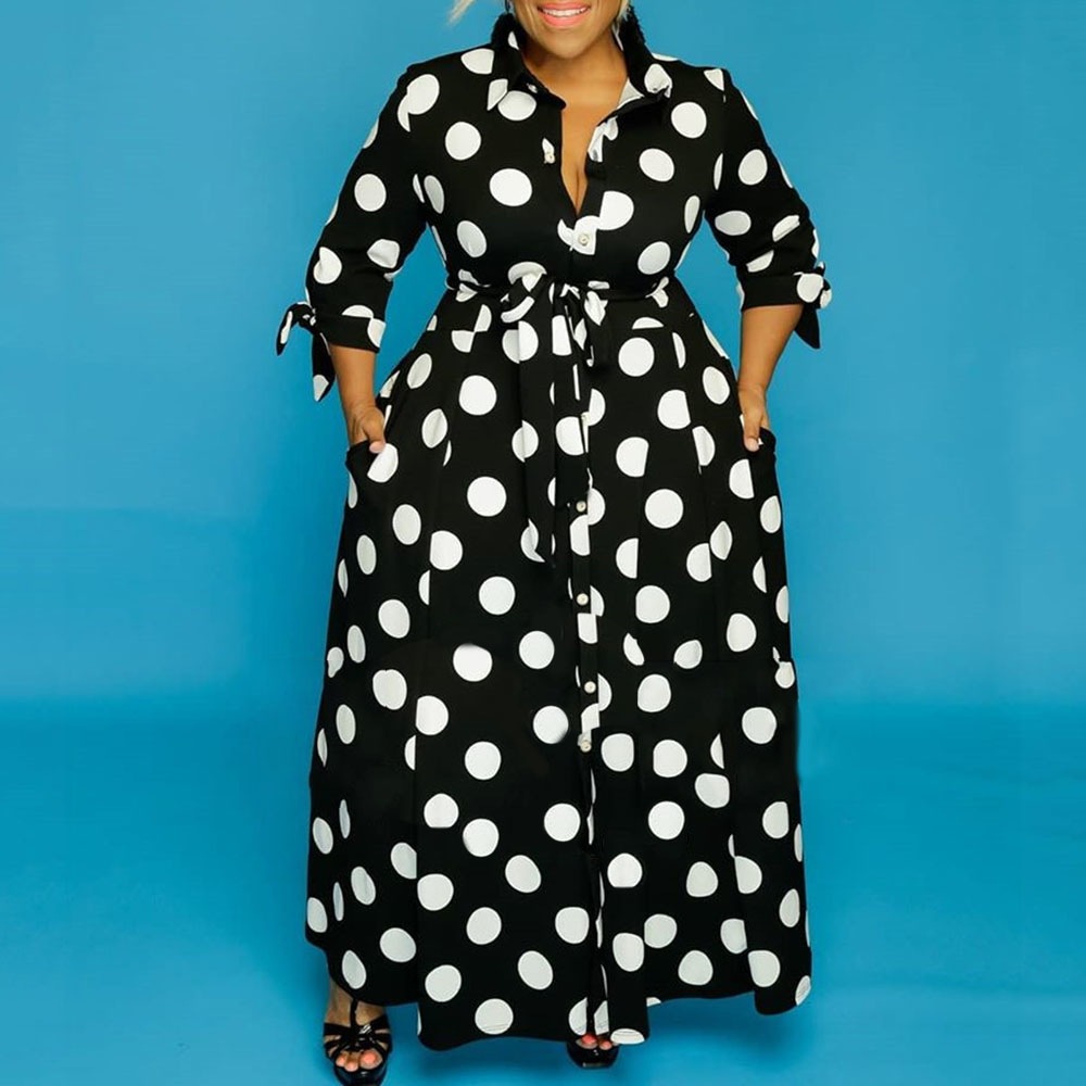 polka dot maxi shirt dress