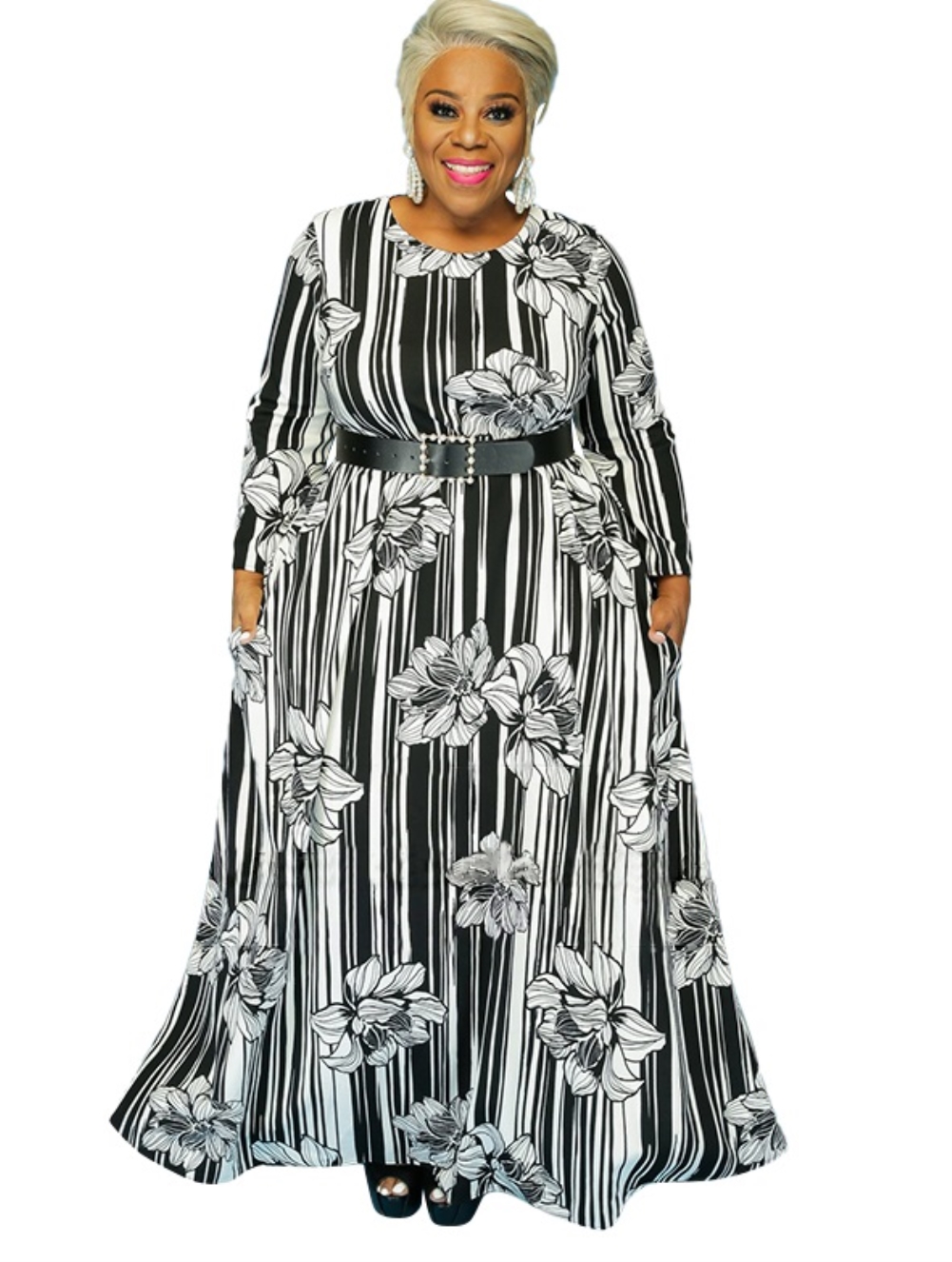 long sleeve striped maxi dress
