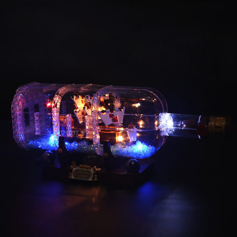 lego ship in a bottle lights