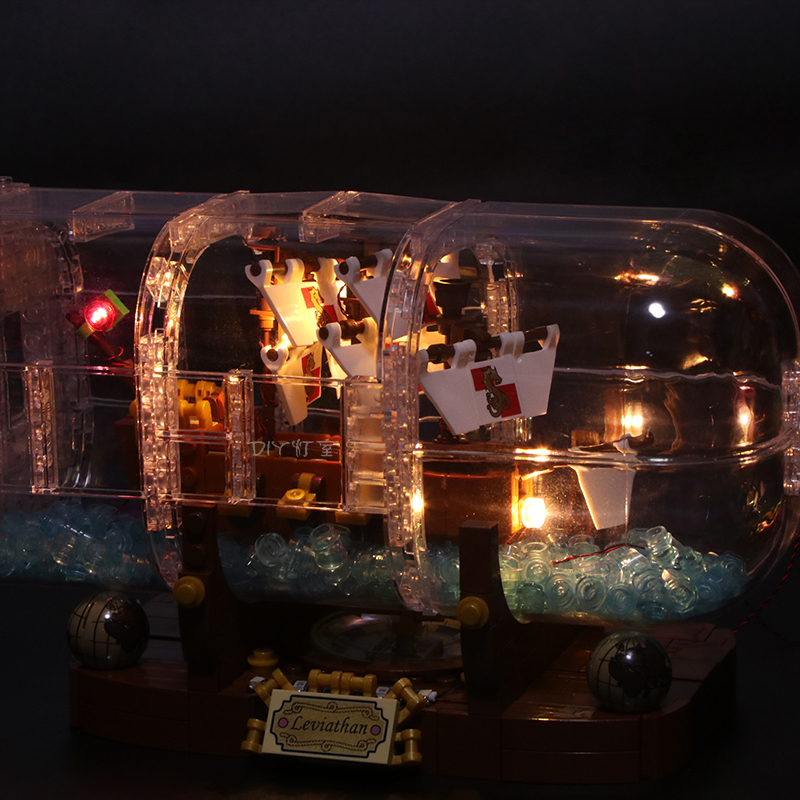 lego ship in a bottle lights