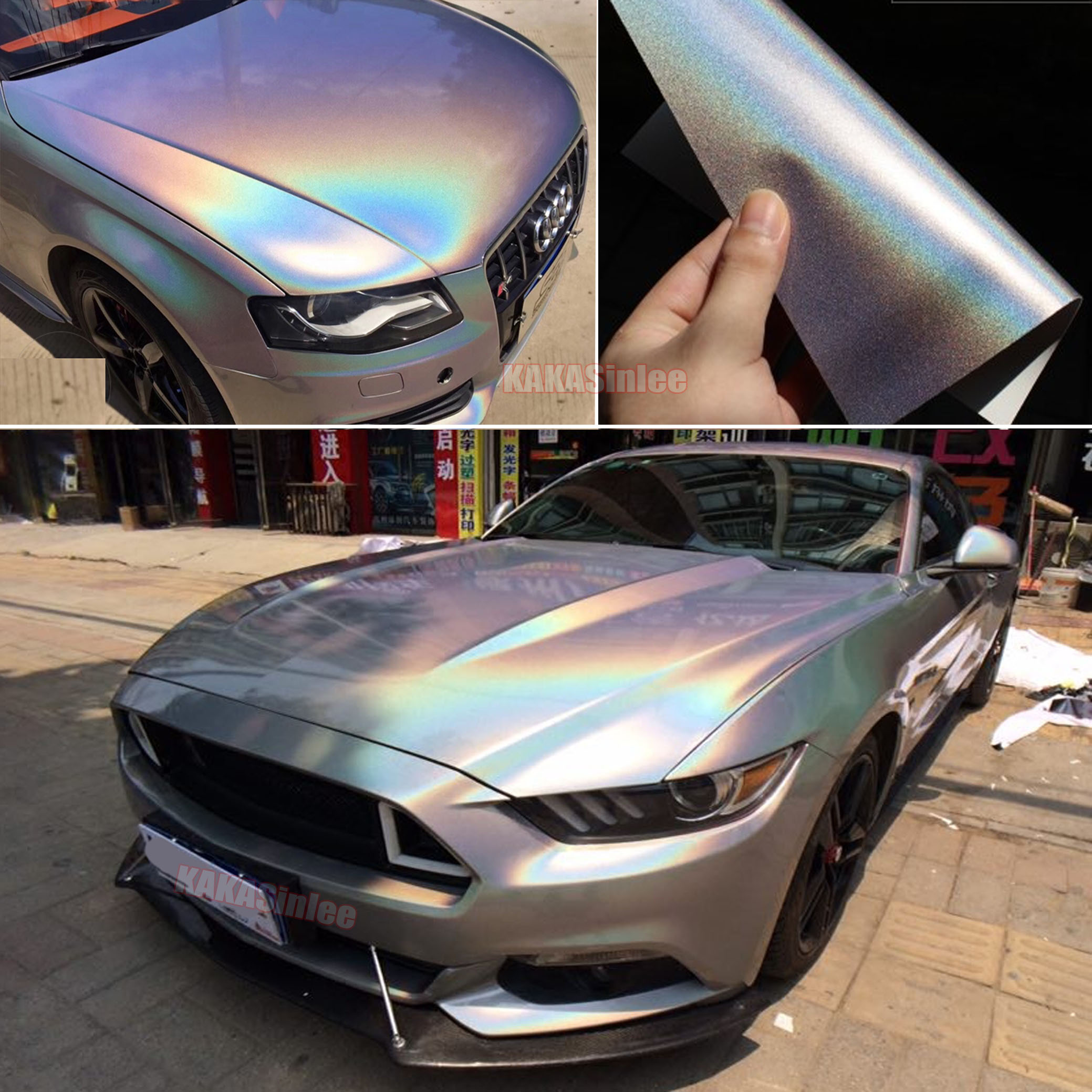 Glossy Car Laser Holographic Magic Chrome Vinyl Wrap Sticker AB Rainbow Grey 