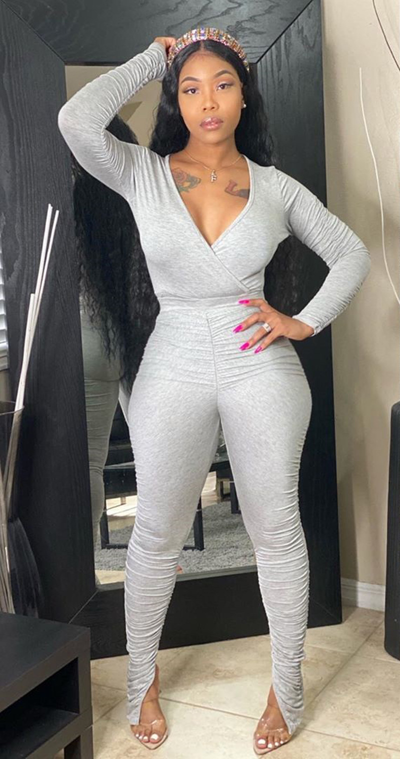 long sleeve ruched jumpsuit