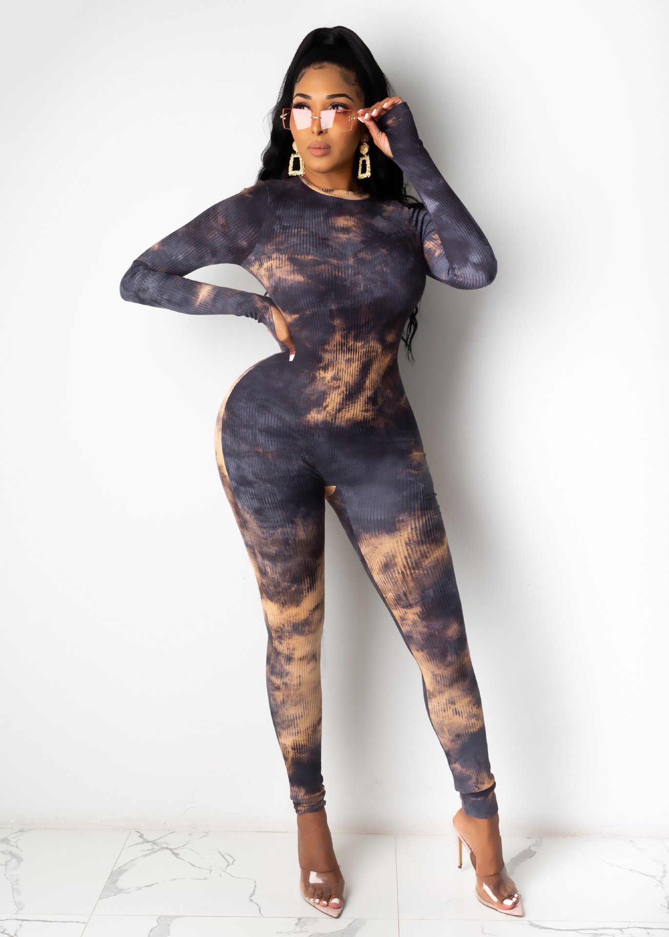 long sleeve tight jumpsuit