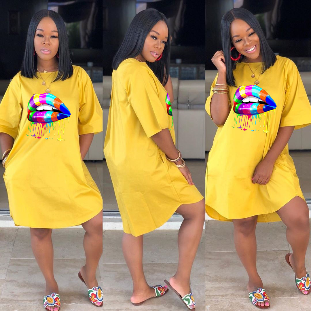 long yellow t shirt dress