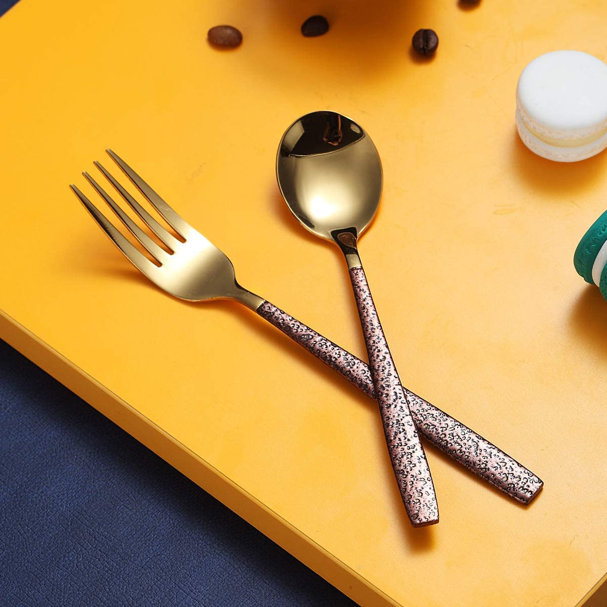 Berglander Silverware Serving Set 10 Pieces With Moon Surface Handle And Shiny Gold Head Titanium Plating Stainless Steel Modern Flatware Serving Set Serving Spoons Serving Utensils