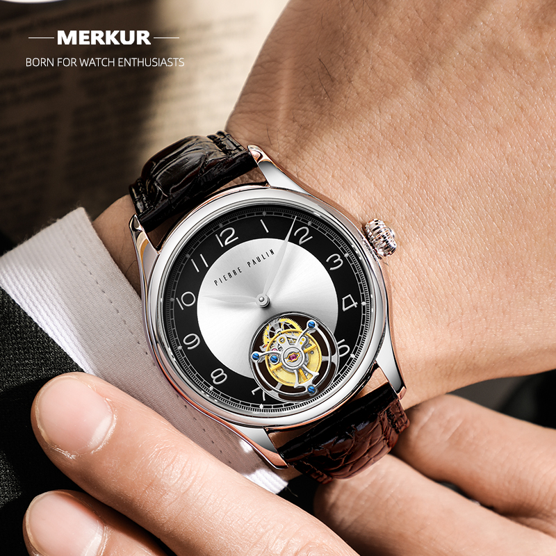 Flying Tourbillon PIERRE PAULIN Genuine Mechanical Dress Luxury Mens Watch  Seagull Complicated Luxury