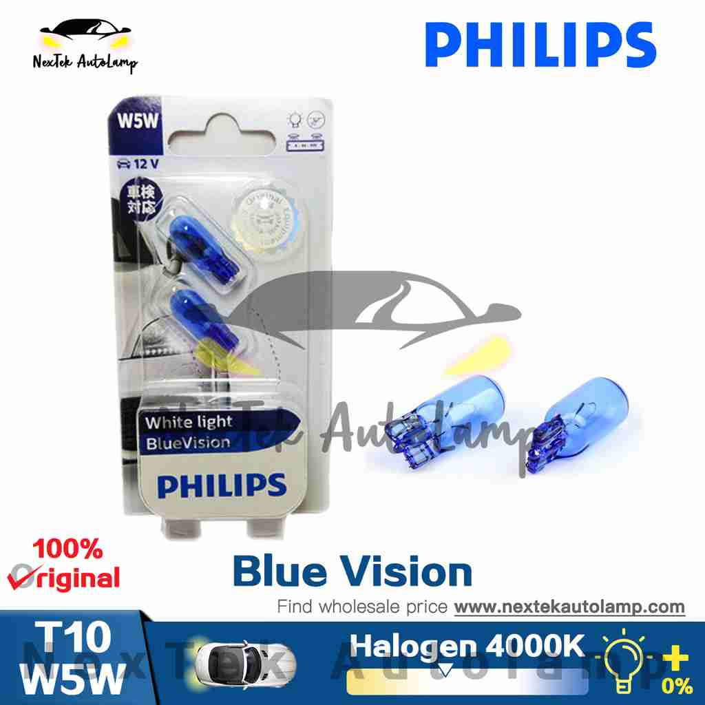 Philips White Light Blue Vision T10 W5W 12961BV WHVB2 4000K 12V Car License  Plate Light Halogen Bulb W2.1×9.5d