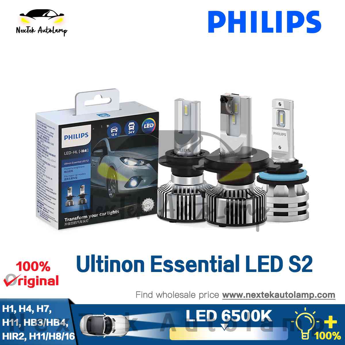 Philips New Ultinon Essential LED S2 H1 H4 H7 H11 HB3/HB4 HIR2 Headlight  Fog Lamp Car Hi/lo Beam 6500K