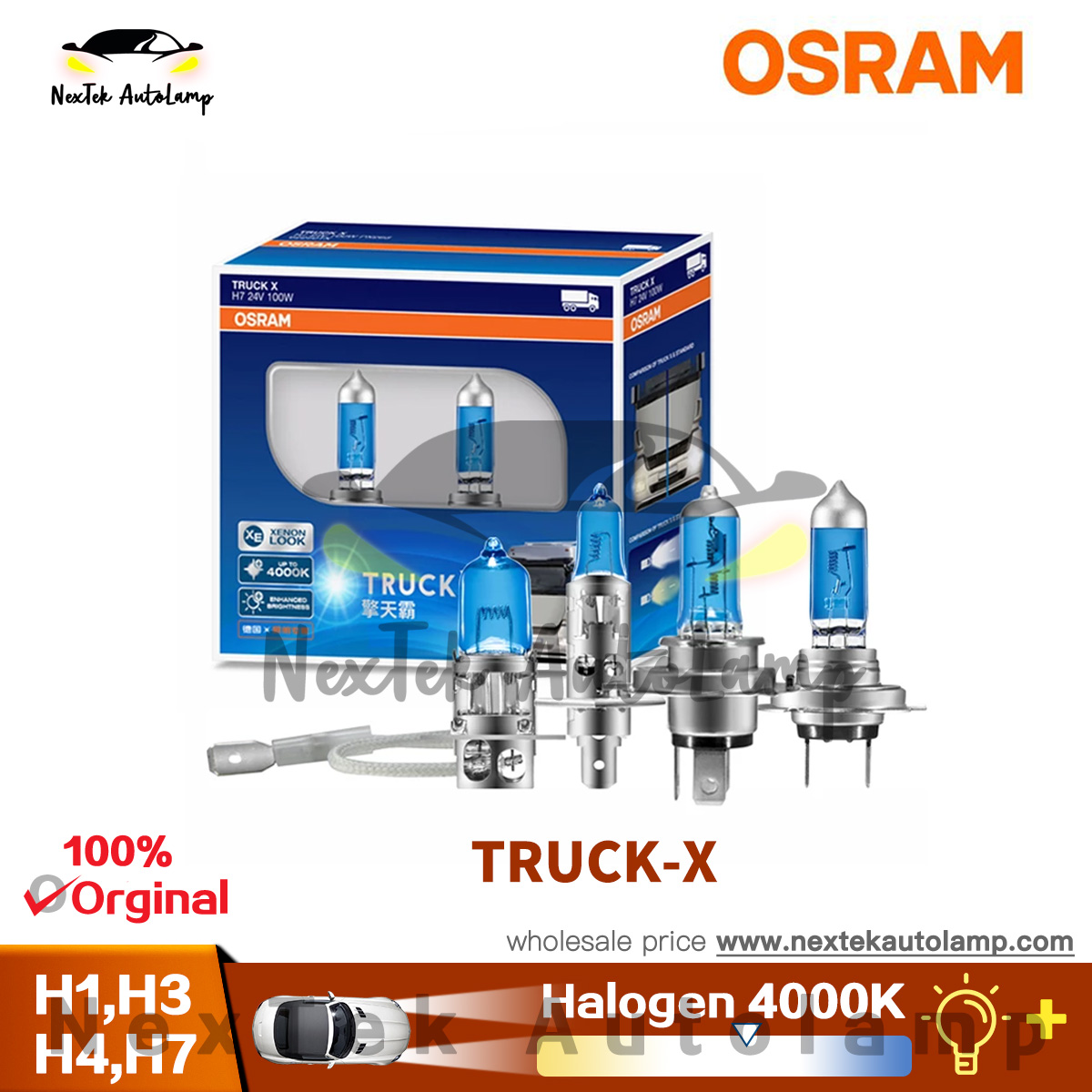 Osram TruckX HL H1 H3 H4 H7 24V 100W 4000K Car Headlight Truck Light