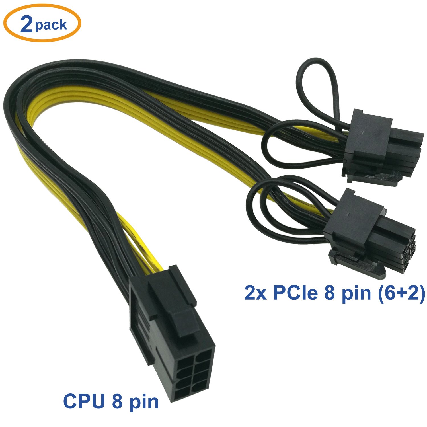 COMeap GPU VGA PCIe 8 Pin Female to Dual 2X 8 Pin Male PCI Express Power Adapter Y-Splitter Extension Cable 9.4-inch 2-Pack 24cm 6+2 