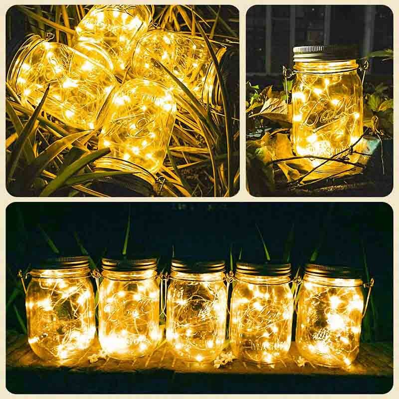 Solar Mason Jar Starry String Light Lids 10 Pack 20 LED Fairy Firefly Light Inserts with 10 Hangers for Patio Lawn Garden Wedding Lantern Decor 5 Colors