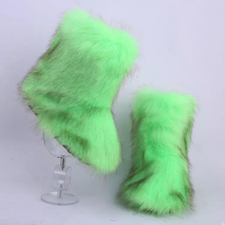 Hot Sale Green Boot Faux Fur Boots 