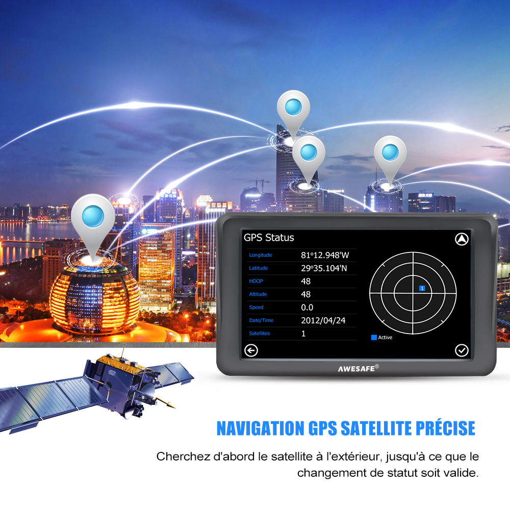 AWESAFE GPS Voiture Auto Europe 7 Pouces Ecran Tactile Cartographie Europe 48 /à Vie Mise /à Jour Gratuite /à Vie et Pare-Soleil