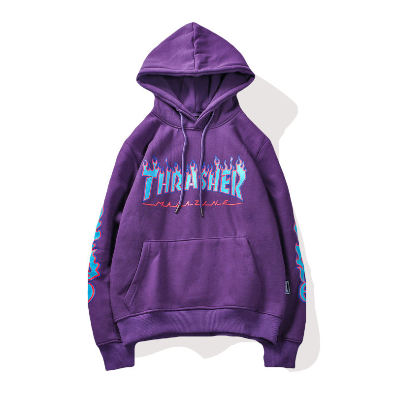 thrasher hoodie purple flame