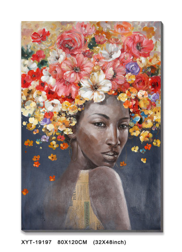 Modern Abstract African Black Women Face With Flower Canvas