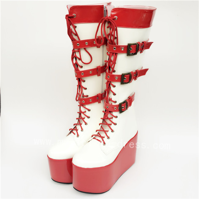 red and white boots