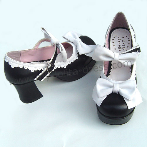 Black White Two Bows Lolita Shoes