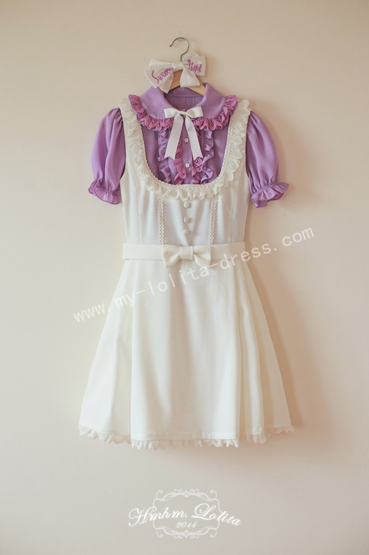 Girl's White Sweet Lolita Jumper Dress with Bows