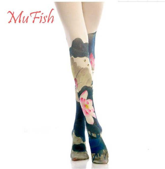 Lotus Leaf~ 120D Velvet  Lolita Printed Tights