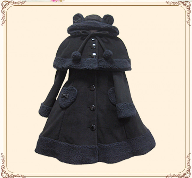 Lolita Princess Winter Heart Coat&Cape Black Bust: 150cm, Waist: 120cm In Stock