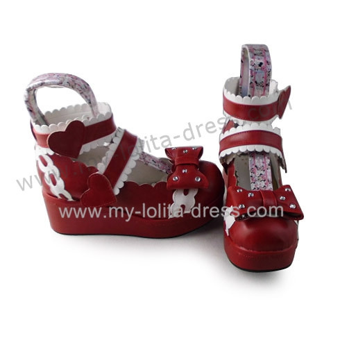Wine Wide Ankle Belts Bow Lolita Slipping Heel Shoes
