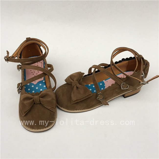 Unicolor Bow Lolita Shoes Square Heels Tea Party Shoes