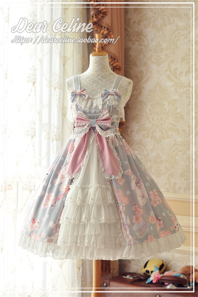 Dear Celine ~Sakura Rabbit~ Lolita JSK With Front Open Design -Ready Made