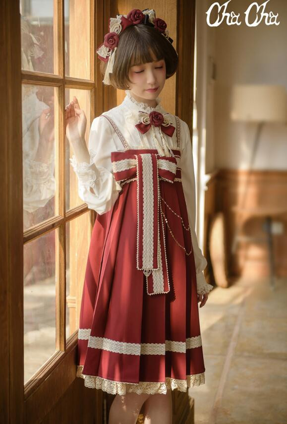 Love and Death~ High Waist Pleated Lolita Jumper Short/Long Version -Preodrer