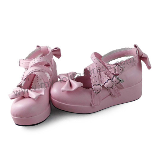 Pink Bows Cross Straps Lolita Girls Shoes