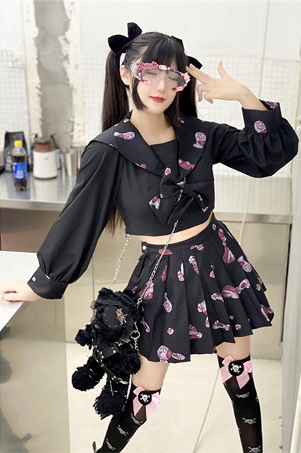 Diamond Honey ~Naval Collar College Style~ Lolita Top + Skirt Set